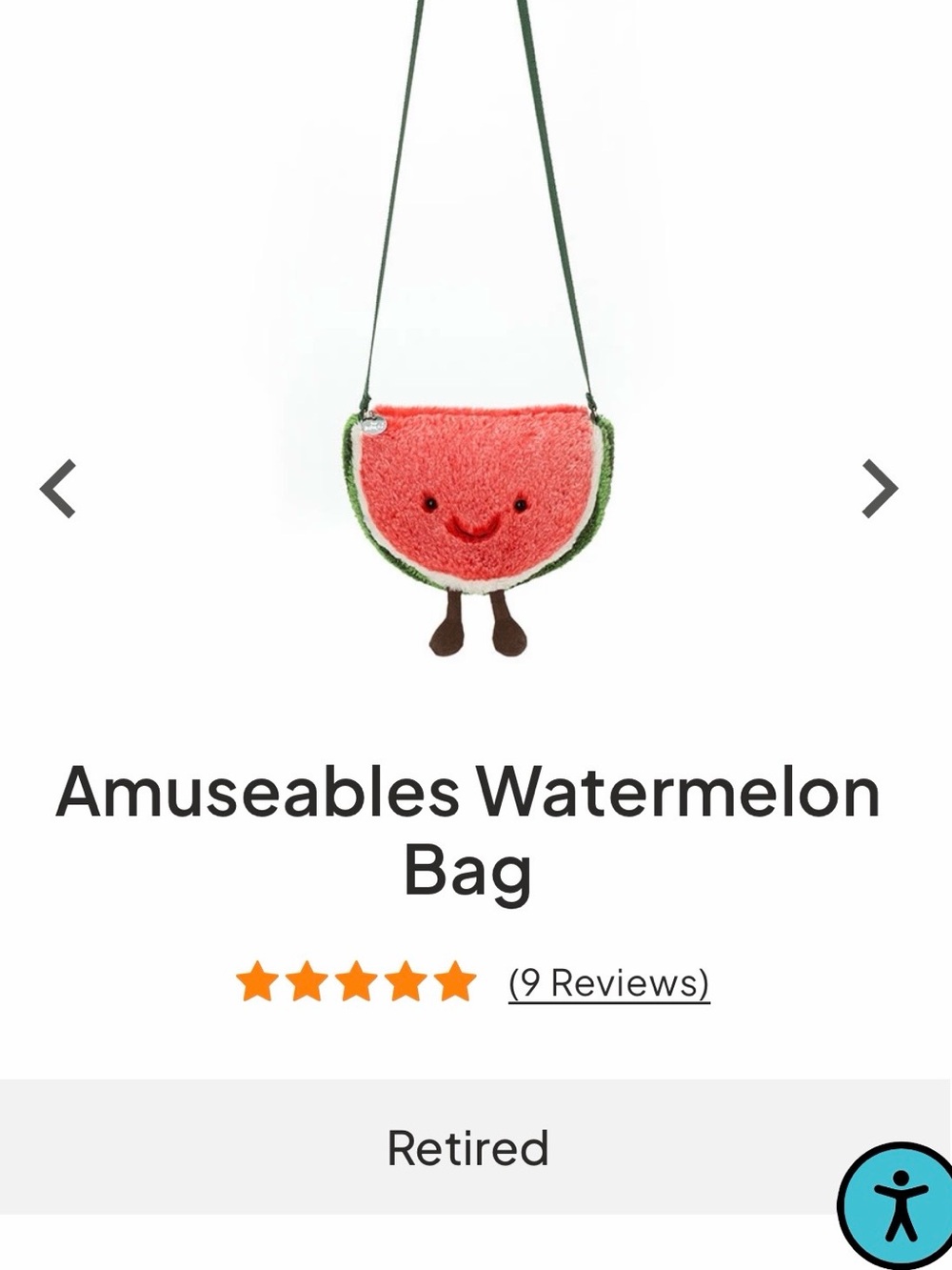 NWT! Jellycat Watermelon Plush Crossbody Bag (no longer sold)